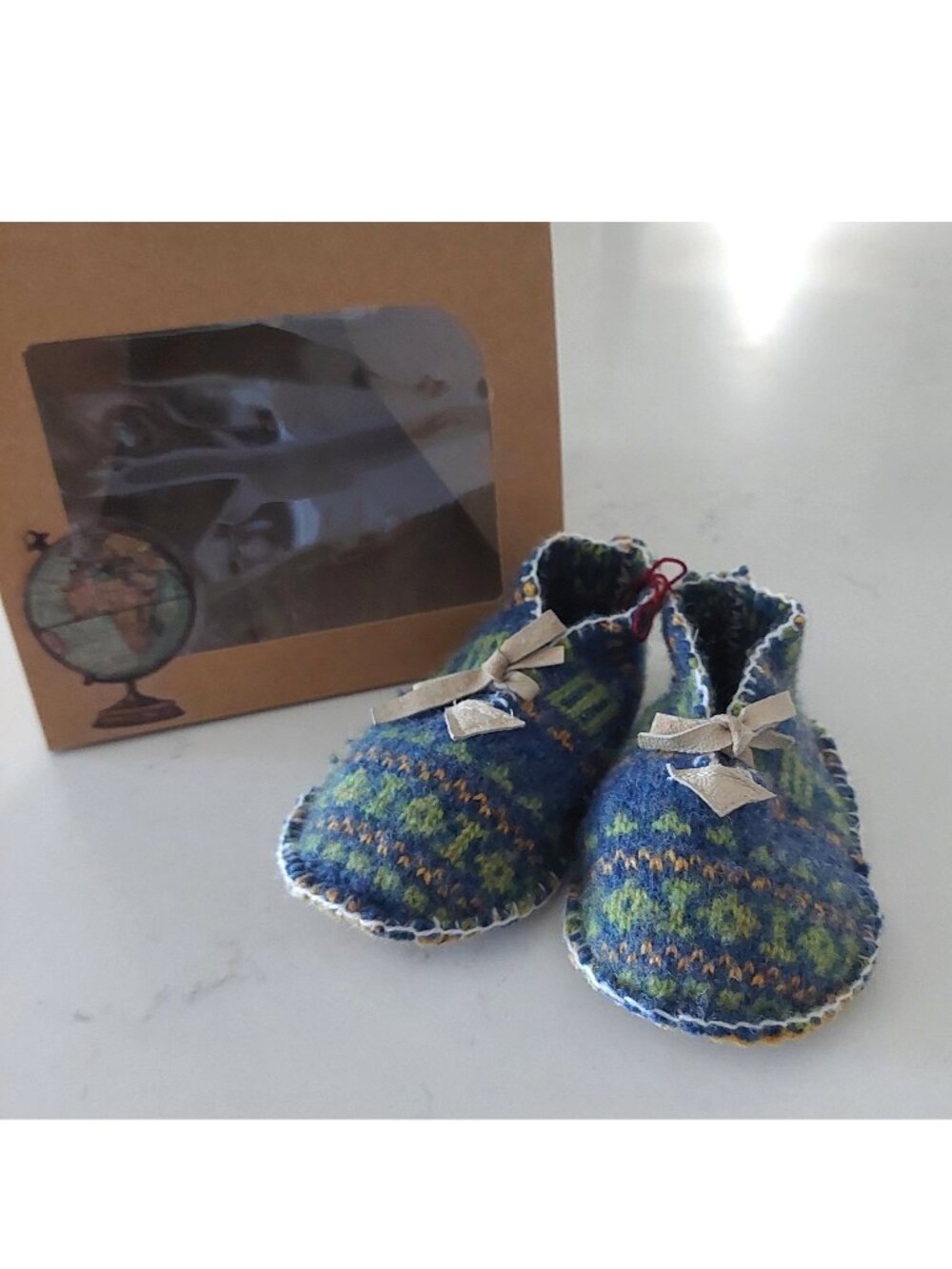 NEW Handmade Wool Suede Soft Sole Baby Boy Shoes Booties 6 months Fair Isle